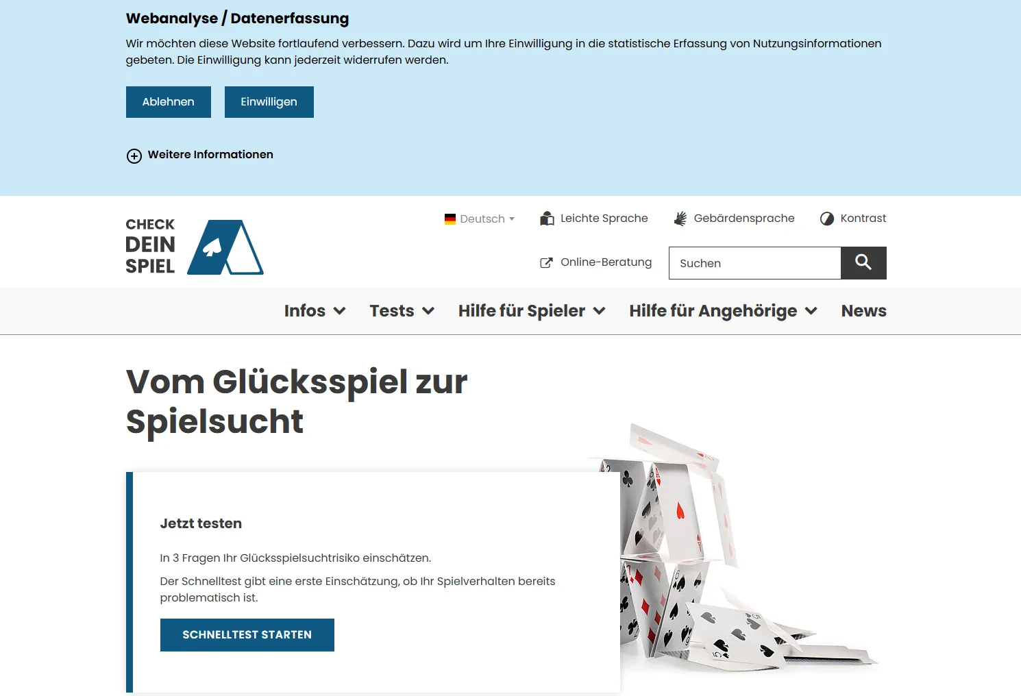 Offizielle BIÖG-Informationsseite zu Glücksspielrisiken und Beratung